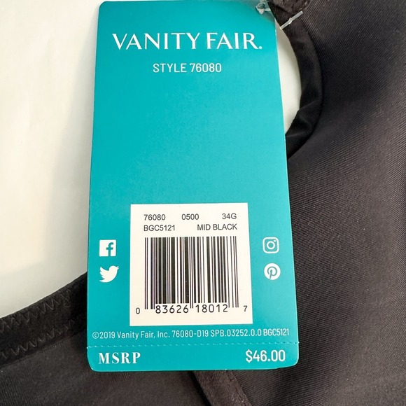 Vanity Fair Beauty Back Minimizer Midnight Black Bra NWT Size 34G - Picture 7 of 7